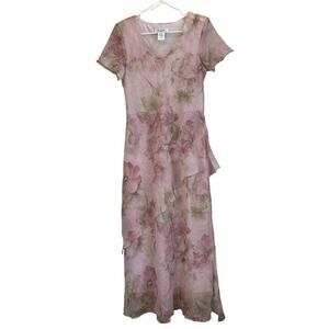 VTG Miss Dorby Womens 8 Pink Rosa Sheer Tiered Side Slit Lined Fairy Dress